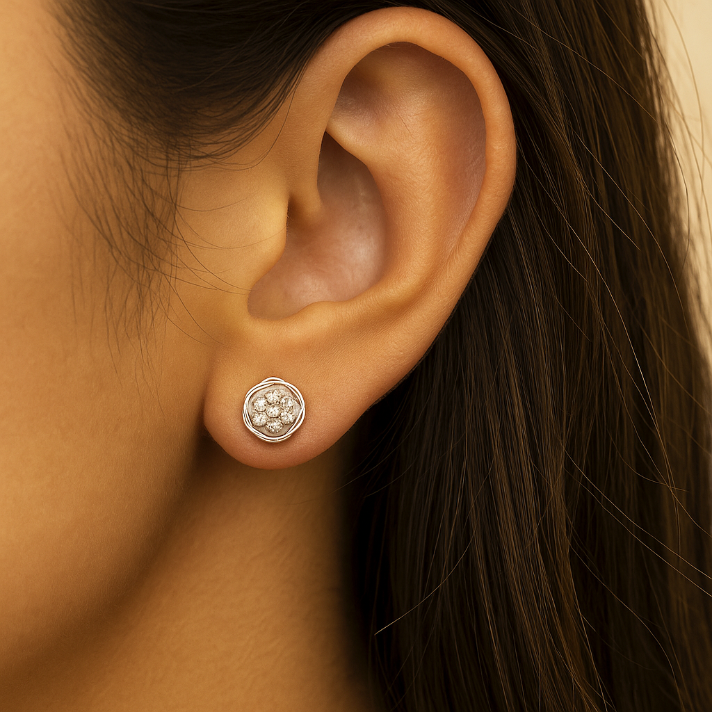 Sterling Silver Diamond Swirl Cluster Stud Earrings